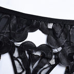 Black Enchanting Mesh Love Bra & Panty Set with Garter Waist Details