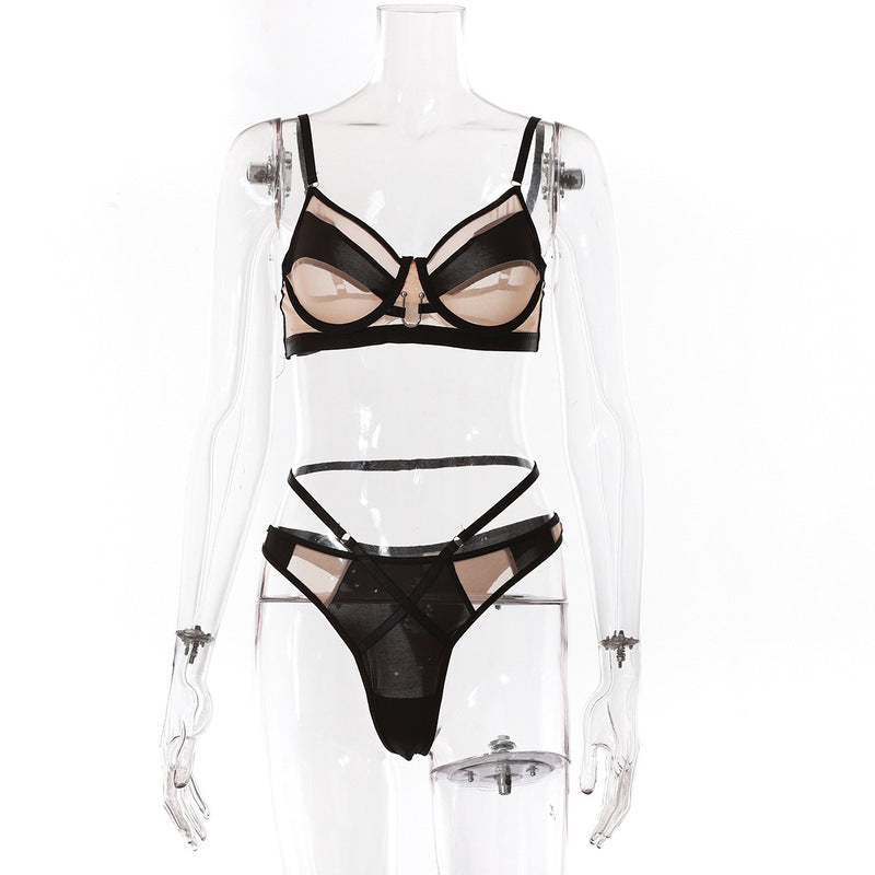 Black Mesh Splicing See-through Sexy Underwear Sexy Suit-Front Show