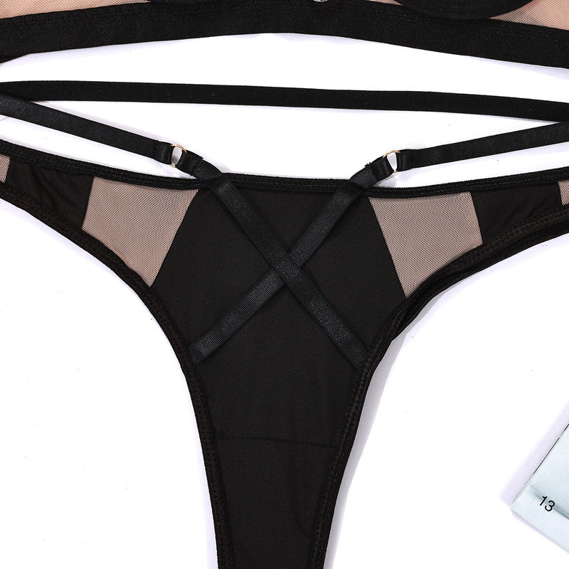 Black Mesh Splicing See-through Sexy Underwear Sexy Suit-Panties View