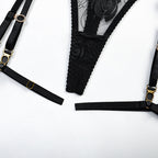 Radiant Gemstone Mesh Bra & Panty Set with Garter