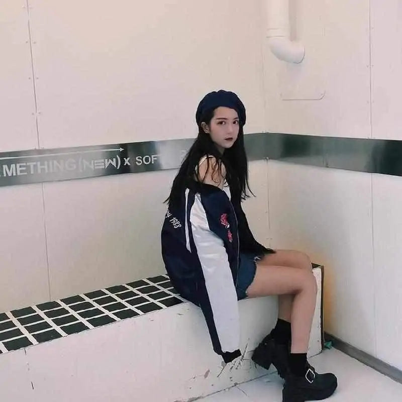 Floral Embroidery Bomber Jacket