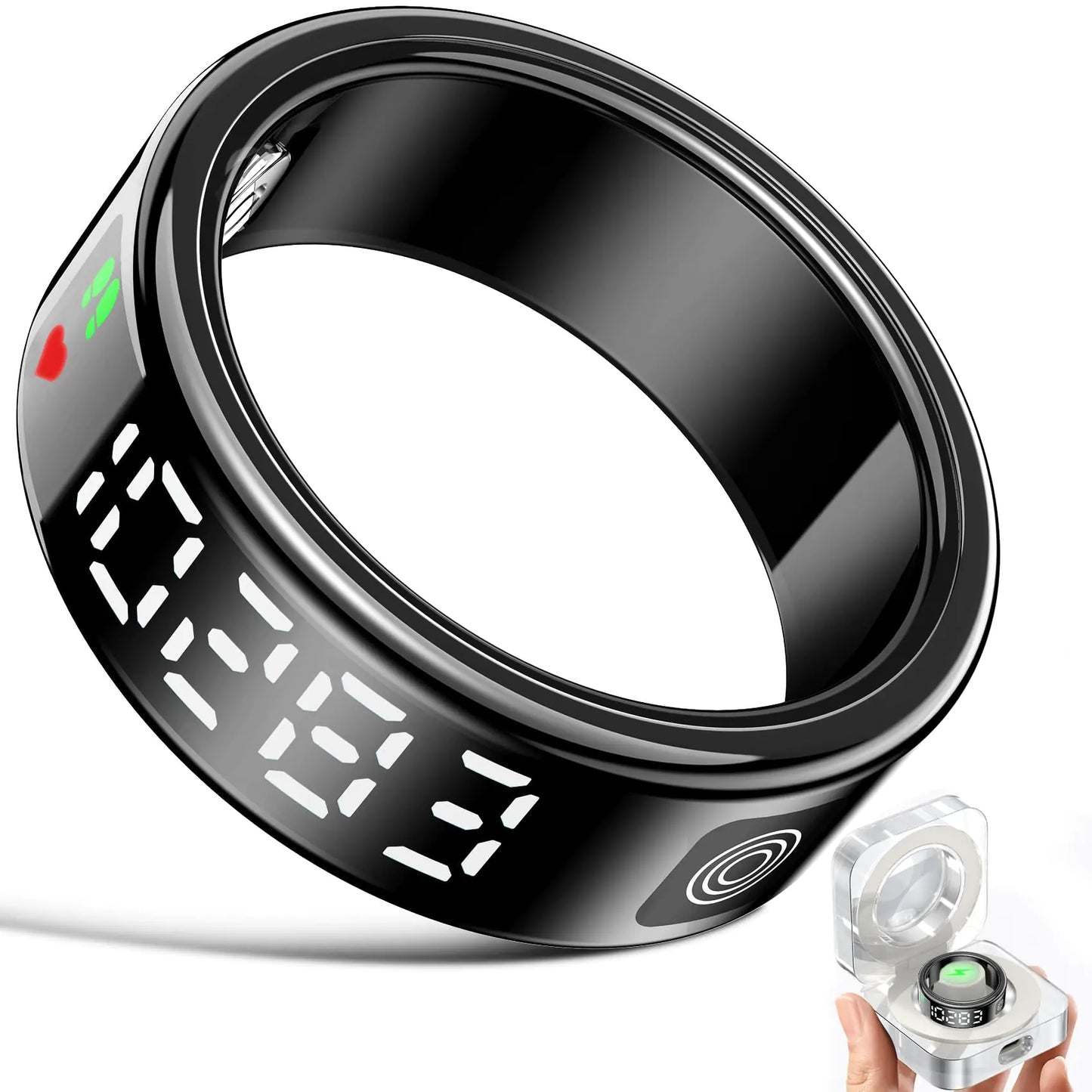 Gwenland Smart Ring Health Ring - Smart Rings for Women Men Fitness Tracker Ring with LED Display Screen Sleep Tracker Ring Compatible with iOS/Android Activity Tracker/Heart Rate/SpO2/Sleep/Step