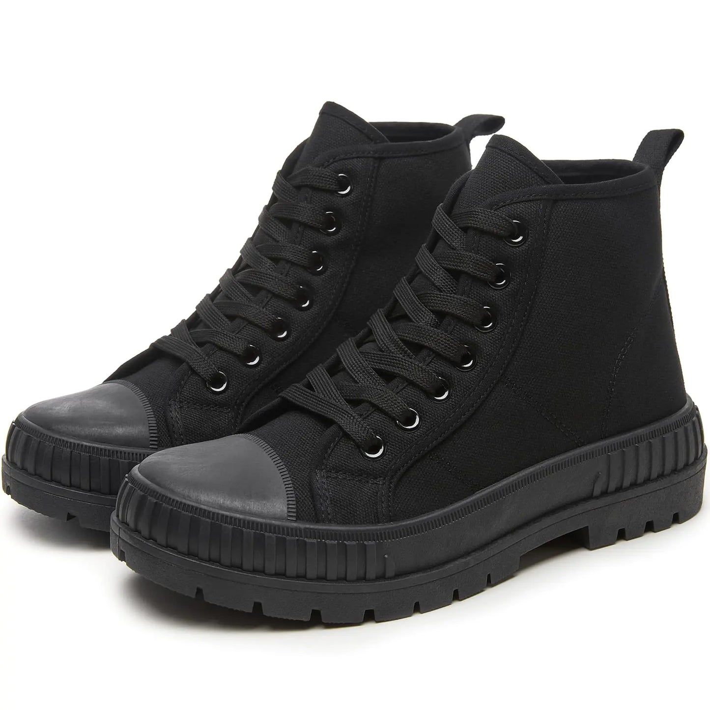 Zapatillas de plataforma blancas Rominz para mujer, zapatos de lona de caña alta a la moda para mujer, zapatillas de lona negras con cordones, zapatillas de tenis informales con plataforma (totalmente negras, talla 6 EE. UU.)