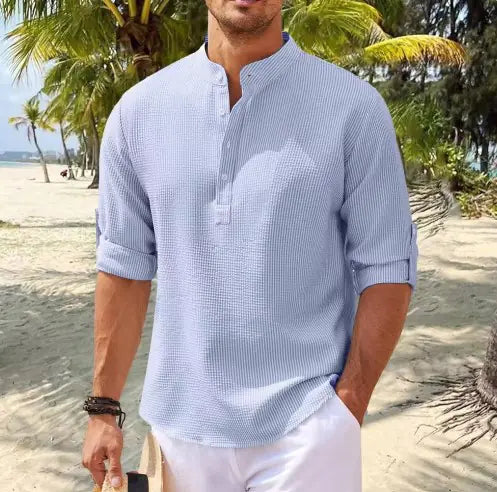 Men's Stand Collar Plaid Shirt