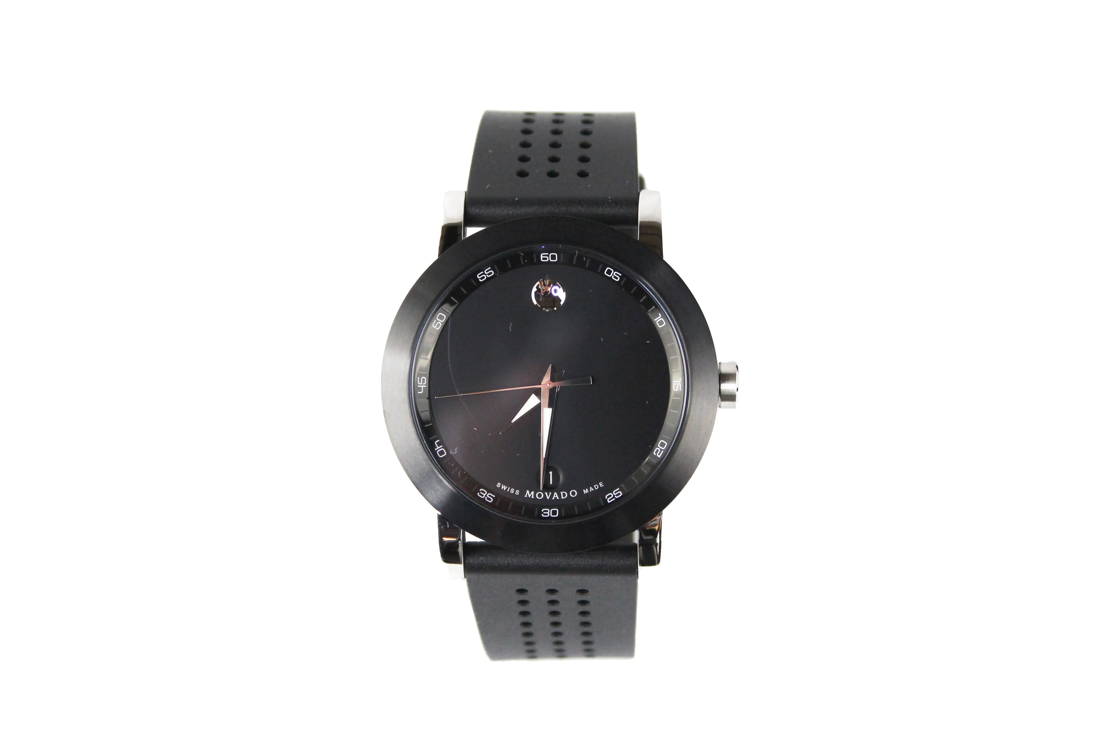 Reloj Movado Museum Sport con esfera negra y correa de silicona negra
