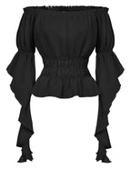 Renaissance Shirt for Women Black Blouse Ruffle Sleeve Pirate Shirt