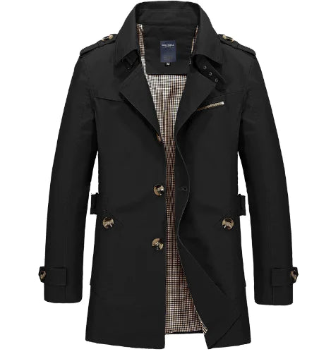 Men's Casual Mid-Length Cotton Trench Coat