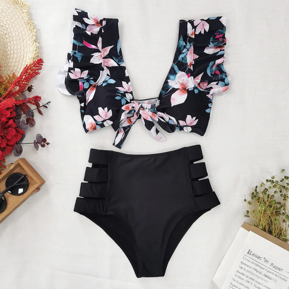 Ruffled High-Waisted Bikini Swimsuit