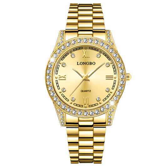 Gold Men's Quartz Watch with 12-Digit Design