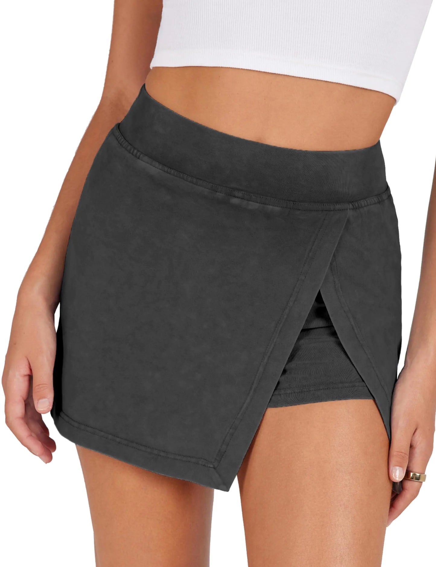 Lianlive Womens Mini Skirt High Waist Casual Split Hem Black Skort Athletic Tennis Bodycon Skirts with Inner Shorts (Black-M)