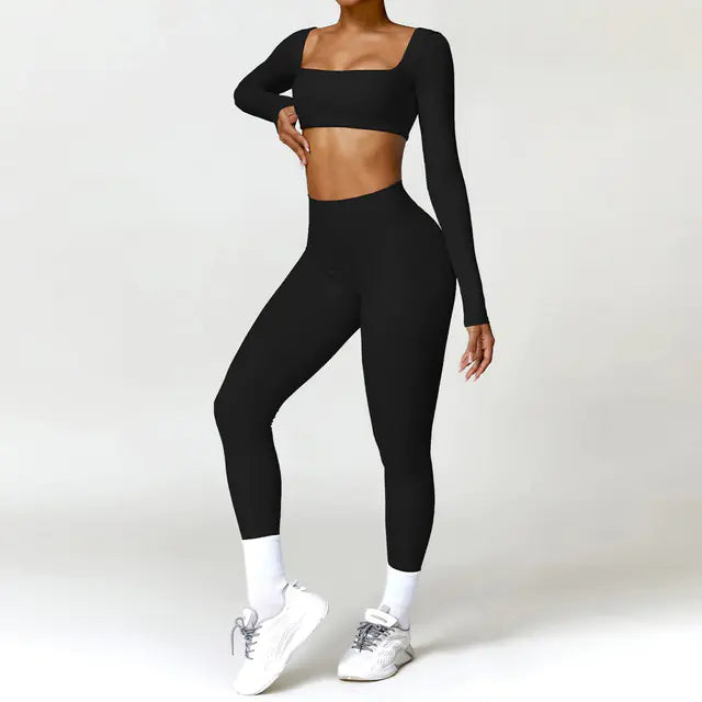 Women's 2PCS Yoga Tracksuit with Leggings and Crop Top