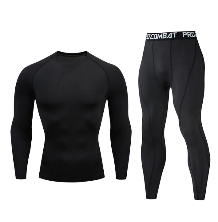 Men’s Fitness Set – Long Sleeve Athletic Outfit with Running Tights