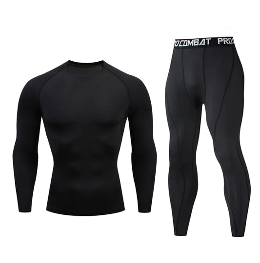 Men’s Fitness Set – Long Sleeve Athletic Outfit with Running Tights