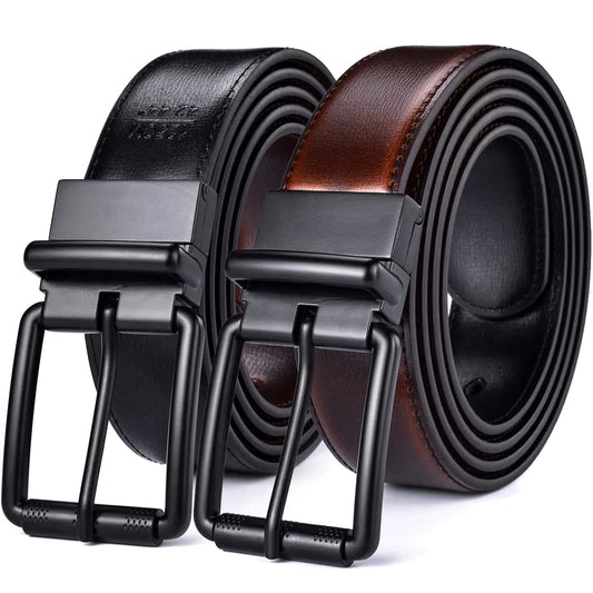 Beltox Mens Genuine Leather Reversible Belt 1.25” Rotate Black Buckle Gift Box(Black Cognac Belt with Black Roller Buckle40-42)