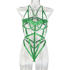 Green Intricately Crafted Cross Sexy Strappy Teddy Suit