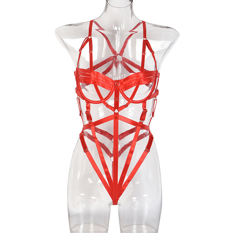 RedIntricately Crafted Cross Sexy Strappy Teddy Suit
