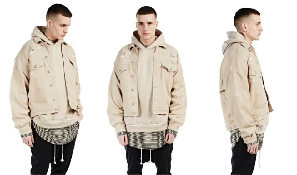 Beige Jacket and Denim Coat Combination