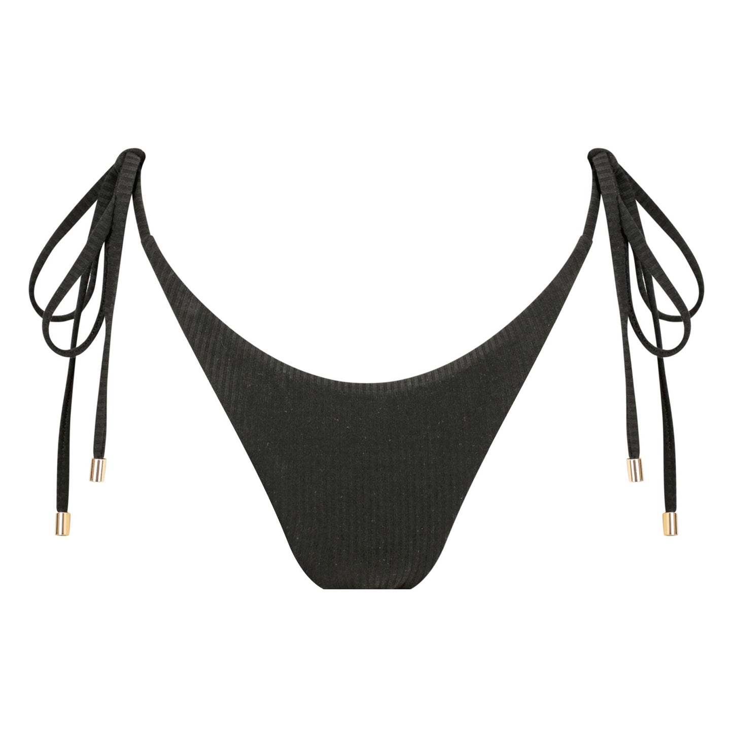 Thin Tie Side Bikini Bottom-Ribbed Black