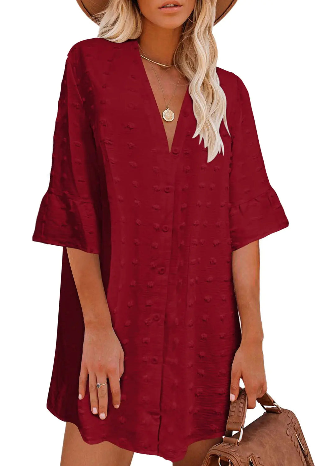 ELESOL Damen-Badeanzug-Überzüge, Strand-Hemdkleid mit Knopfleiste, Sommer-Strandmode, leichte Bikini-Bademode