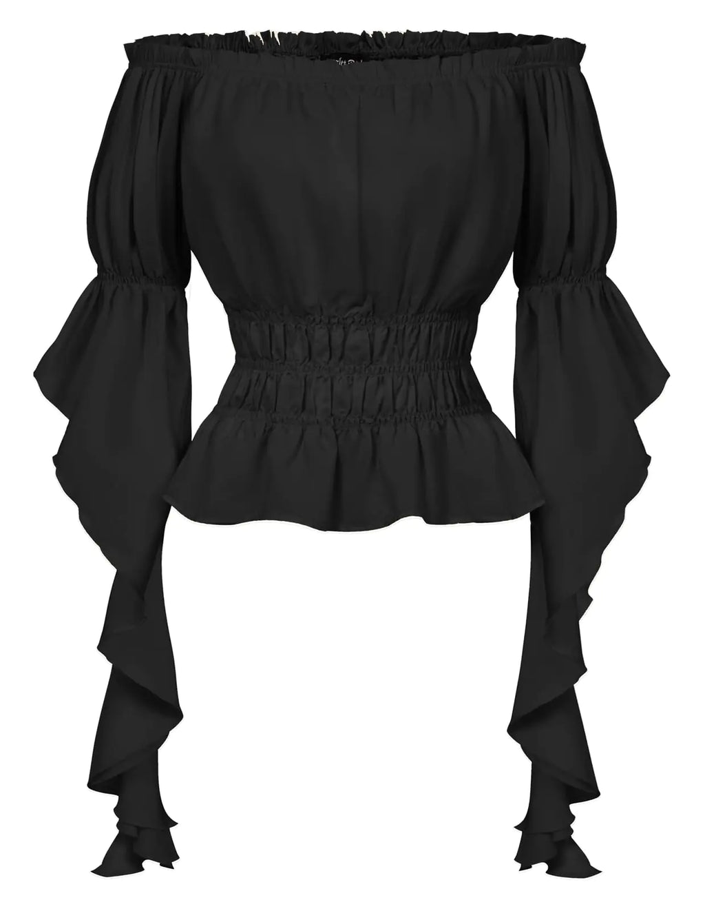Renaissance-Shirt für Damen, schwarze Bluse, Piratenhemd mit Rüschenärmeln
