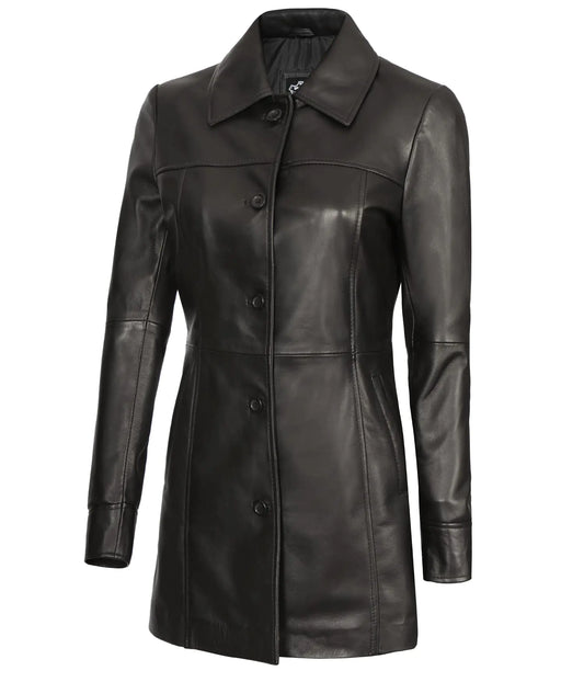 Women's Black Leather Blazer Jacket by Decrum