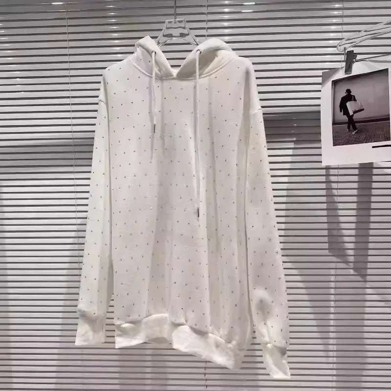 Rhinestone Shiny Loose Pullover Hoodie