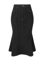 Falda vaquera informal Allegra K para mujer, cintura alta, volantes, ajustada, midi, cola de pez, talla grande, negra