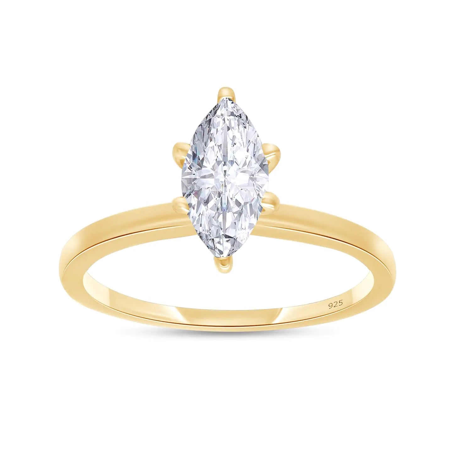 Solitaire Engagement Ring For Women 8X4MM Marquise Cut White Cubic Zirconia Wedding Ring in 14K Yellow Gold Over Sterling Silver Jewelry Gift for Her Ring Size-6.5