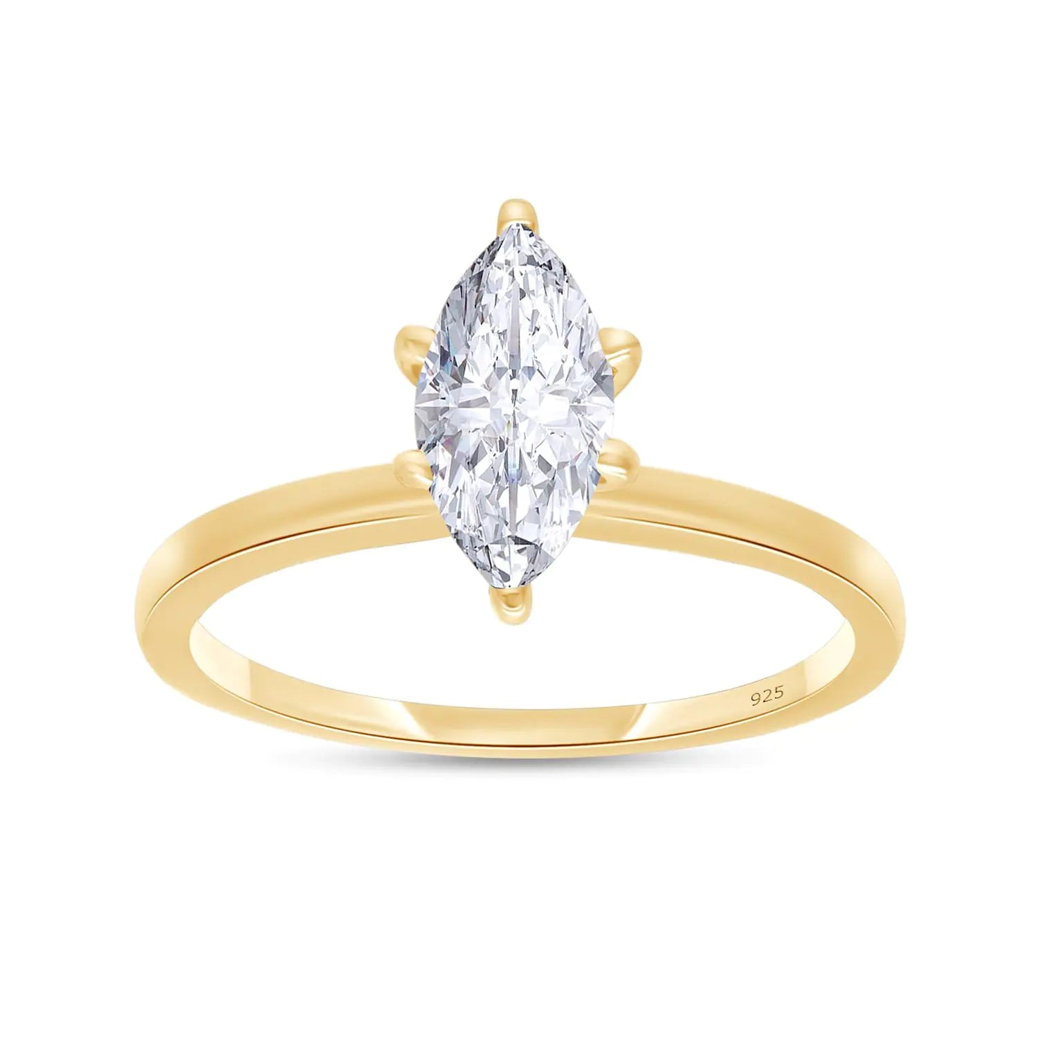 Solitaire Engagement Ring For Women 8X4MM Marquise Cut White Cubic Zirconia Wedding Ring in 14K Yellow Gold Over Sterling Silver Jewelry Gift for Her Ring Size-6.5