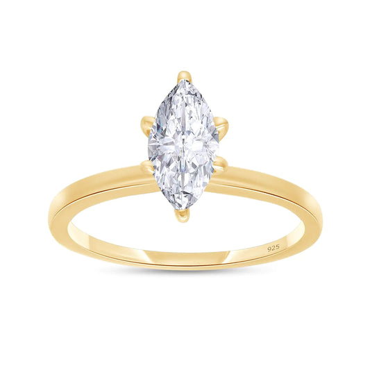 Solitaire Engagement Ring For Women 8X4MM Marquise Cut White Cubic Zirconia Wedding Ring in 14K Yellow Gold Over Sterling Silver Jewelry Gift for Her Ring Size-6.5