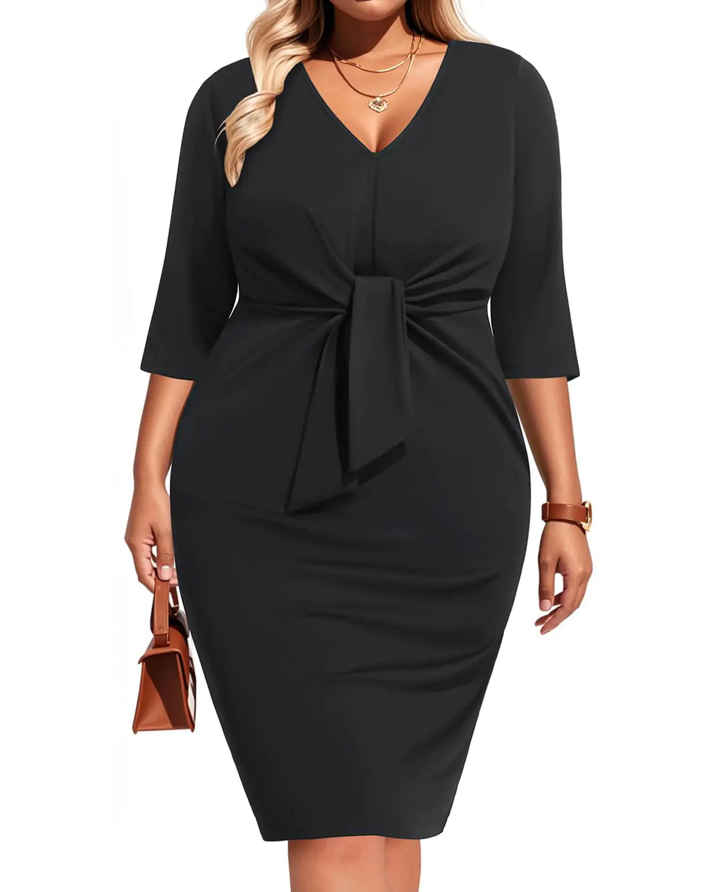 Vestido negro de talla grande para funerales, para mujer, para trabajo, cóctel, boda, invitada, negocios, semiformal, midi, elegante, fiesta, tubo.