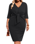 Vestido negro de talla grande para funerales, para mujer, para trabajo, cóctel, boda, invitada, negocios, semiformal, midi, elegante, fiesta, tubo.