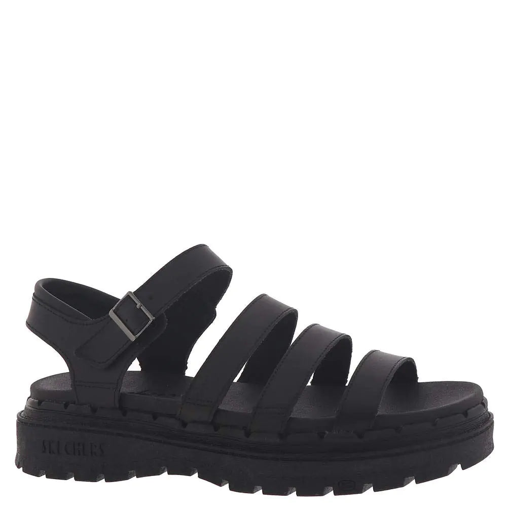 Sandalia de pescador con plataforma Skechers para mujer, color negro/negro, talla 5