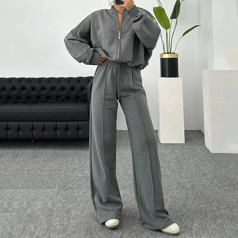 Zip Sweater and Trousers Suit for Women | Trousers Set
