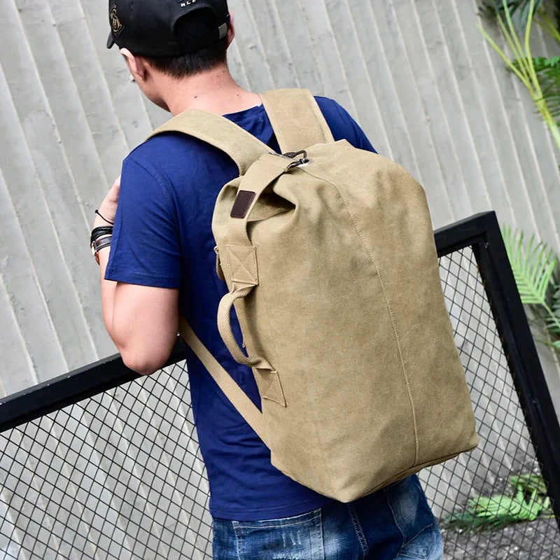 Canvas Travel Backpack Hand Shoulder Bag Green