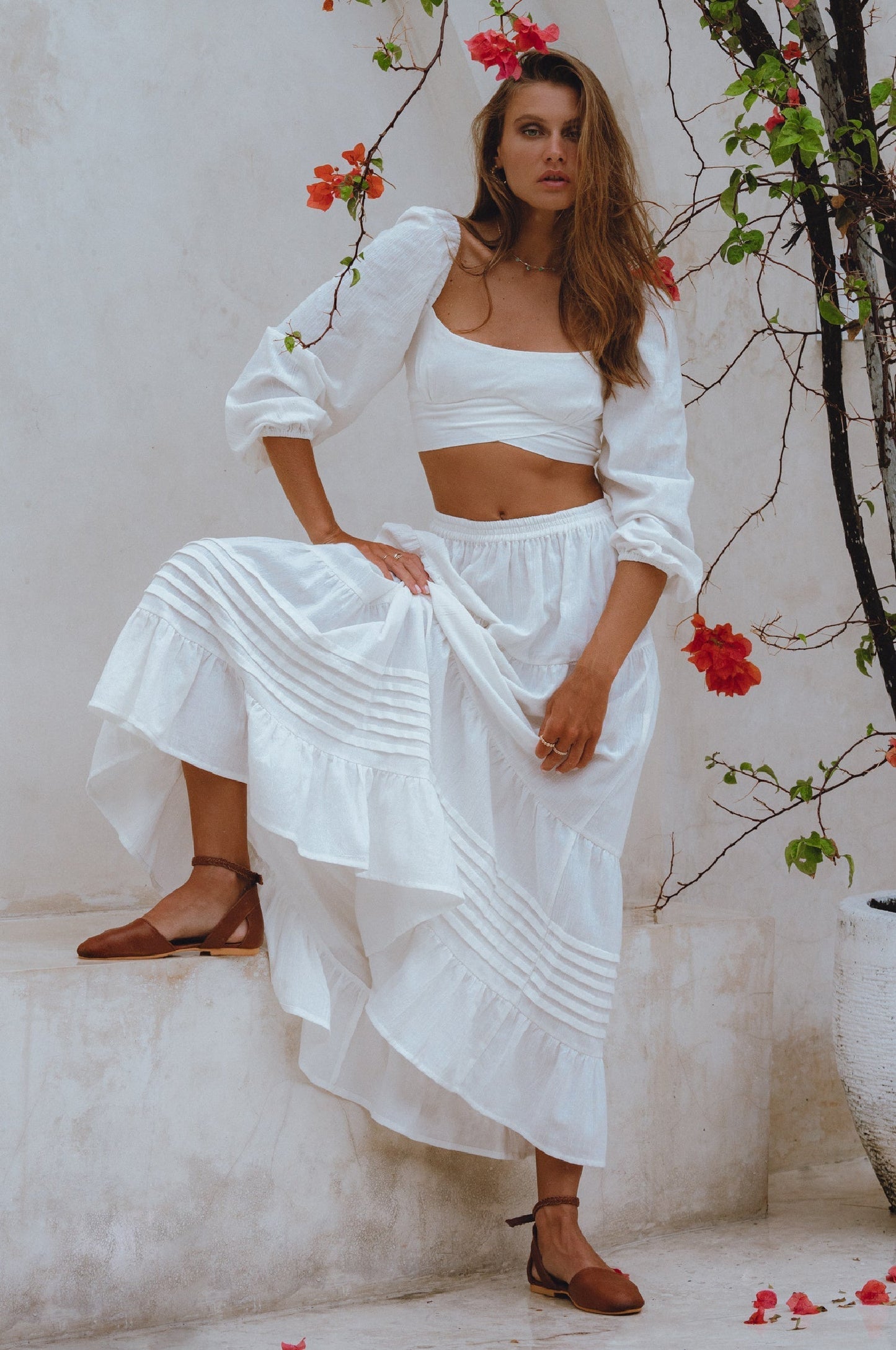 Helsa Long Sleeve Linen Top