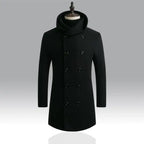 Men's Padded Hooded Mid-Length Woolen Trench Coat