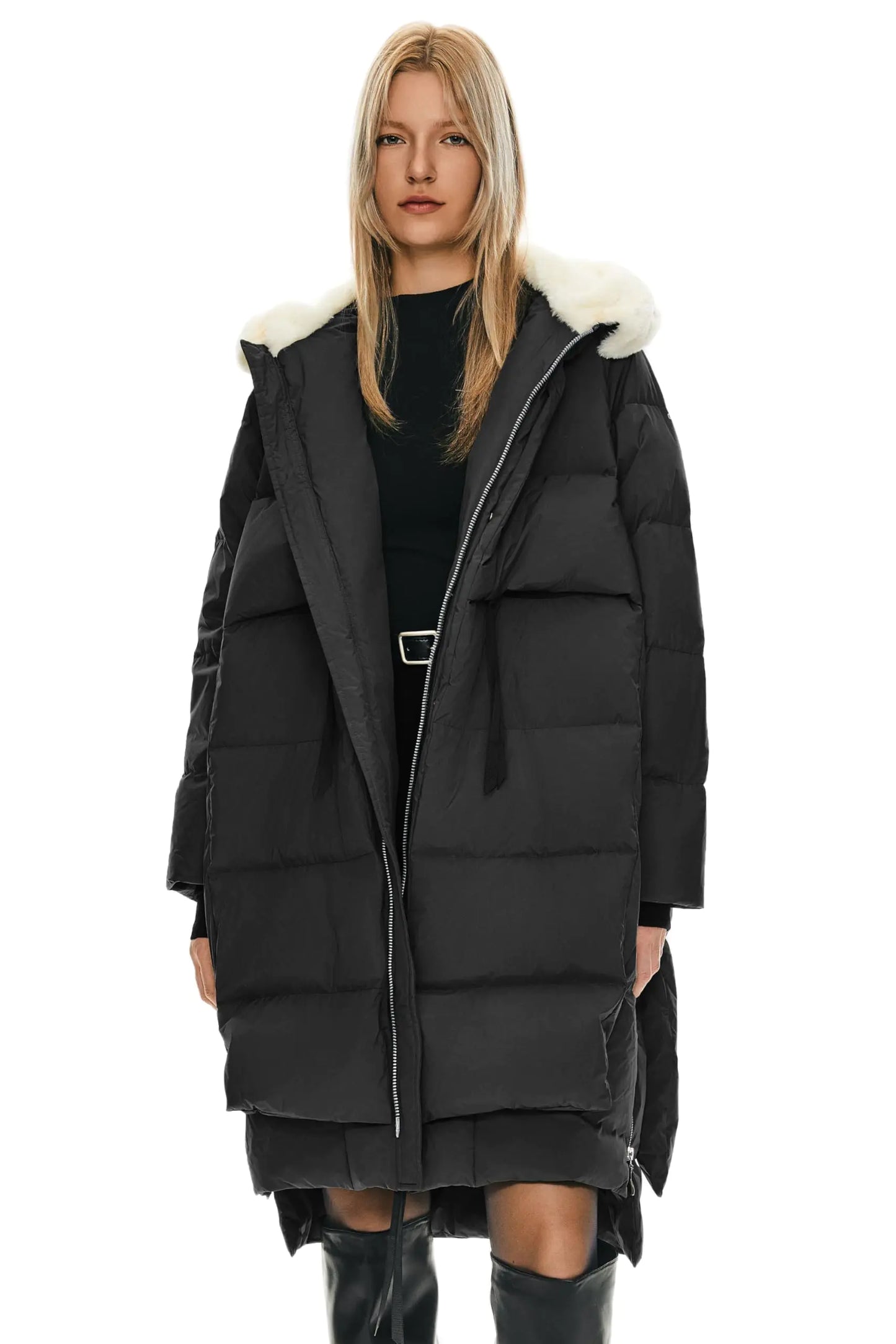 Orolay Womens Long Down Jacket Winter Puffer Jacket Warm Faux-Fur Collar Coat Black Small