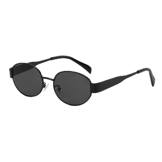 BAODAREN Trendy Retro Oval Sunglasses for Women Men Small Metal Frame Sun Glasses Ladies Shades BS1200 (Black/Grey)