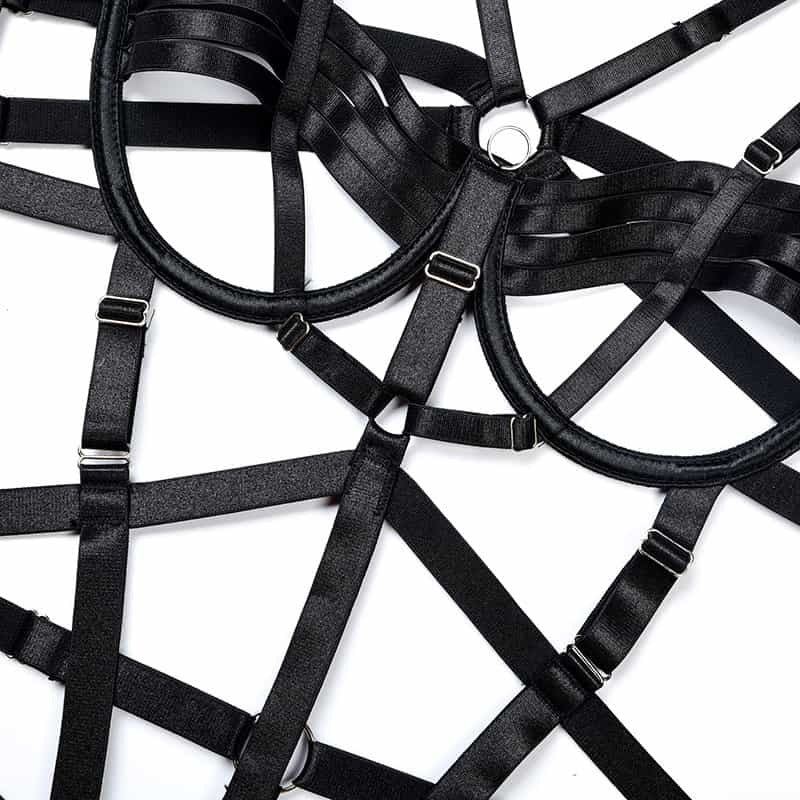 Intricately Crafted Cross Sexy Strappy Teddy Suit Bust Details