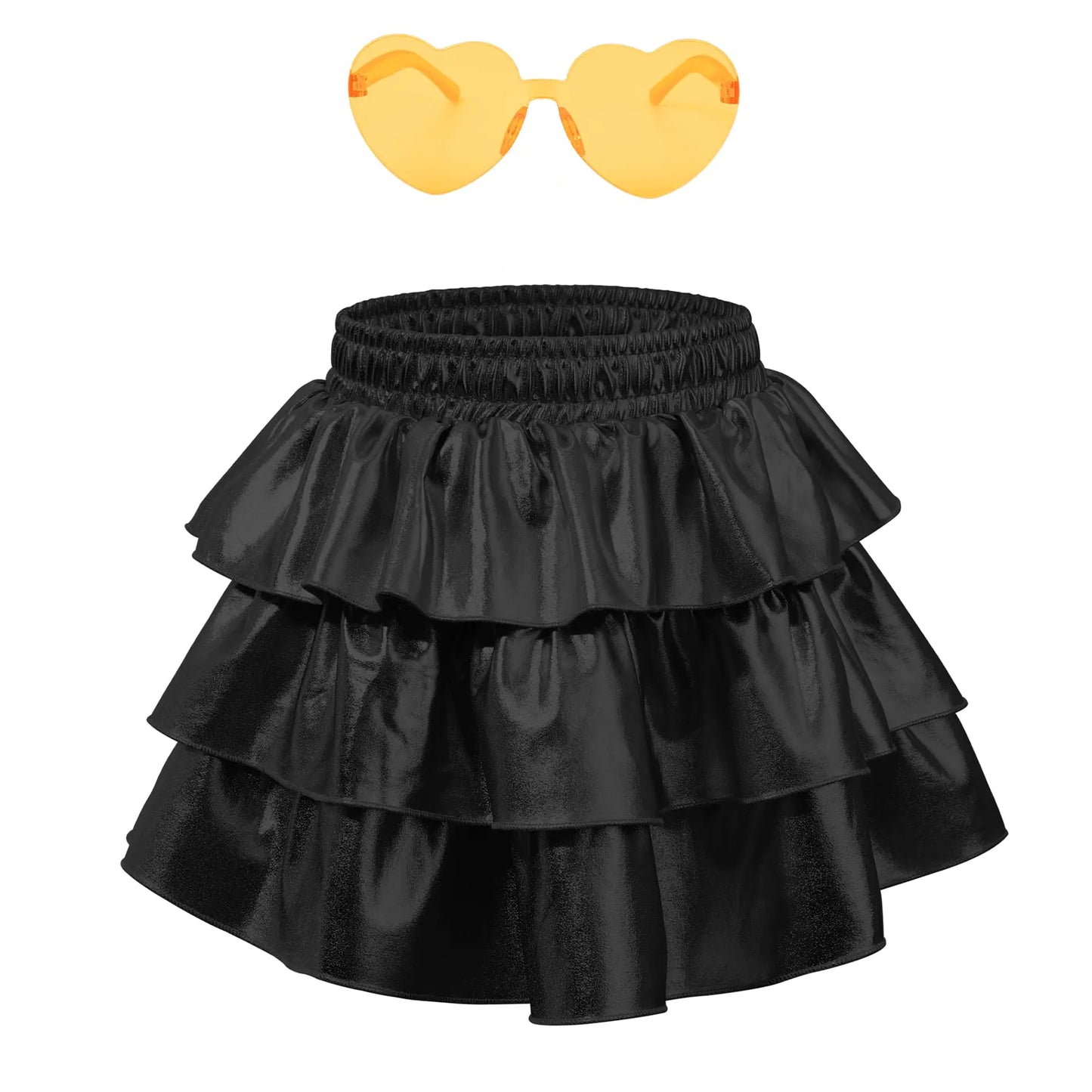 American Trends Black Metallic Skirt Girls Skirt Black Skirt Black Ruffle Mini Skirt Sparkly Skirt Ruffle Skirt Black Skirts for Girls 6-7 Years