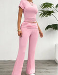 Solid Color Slim Fit Short Sleeve Trousers Suit