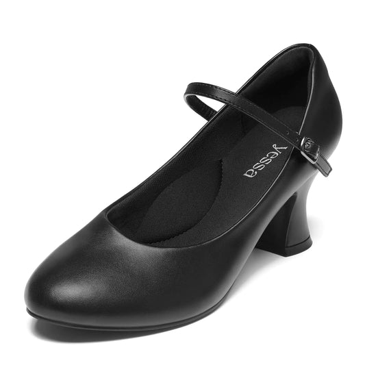 YESSA Black Character Shoes for Women 2.5" Ballroom Dance Shoes for for Latin Salsa Folklorico Flamenco Swing 1920s Flapper Shoes Dancing Pumps 8