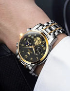 Men's Luminous Multifunctional Waterproof Quartz Watch with Stainless Steel Band