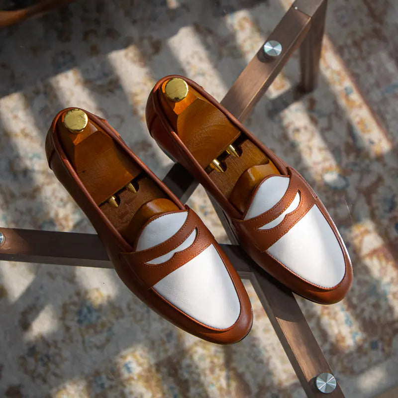 Men's Trendy Casual Leather Shoes in Champagne Color