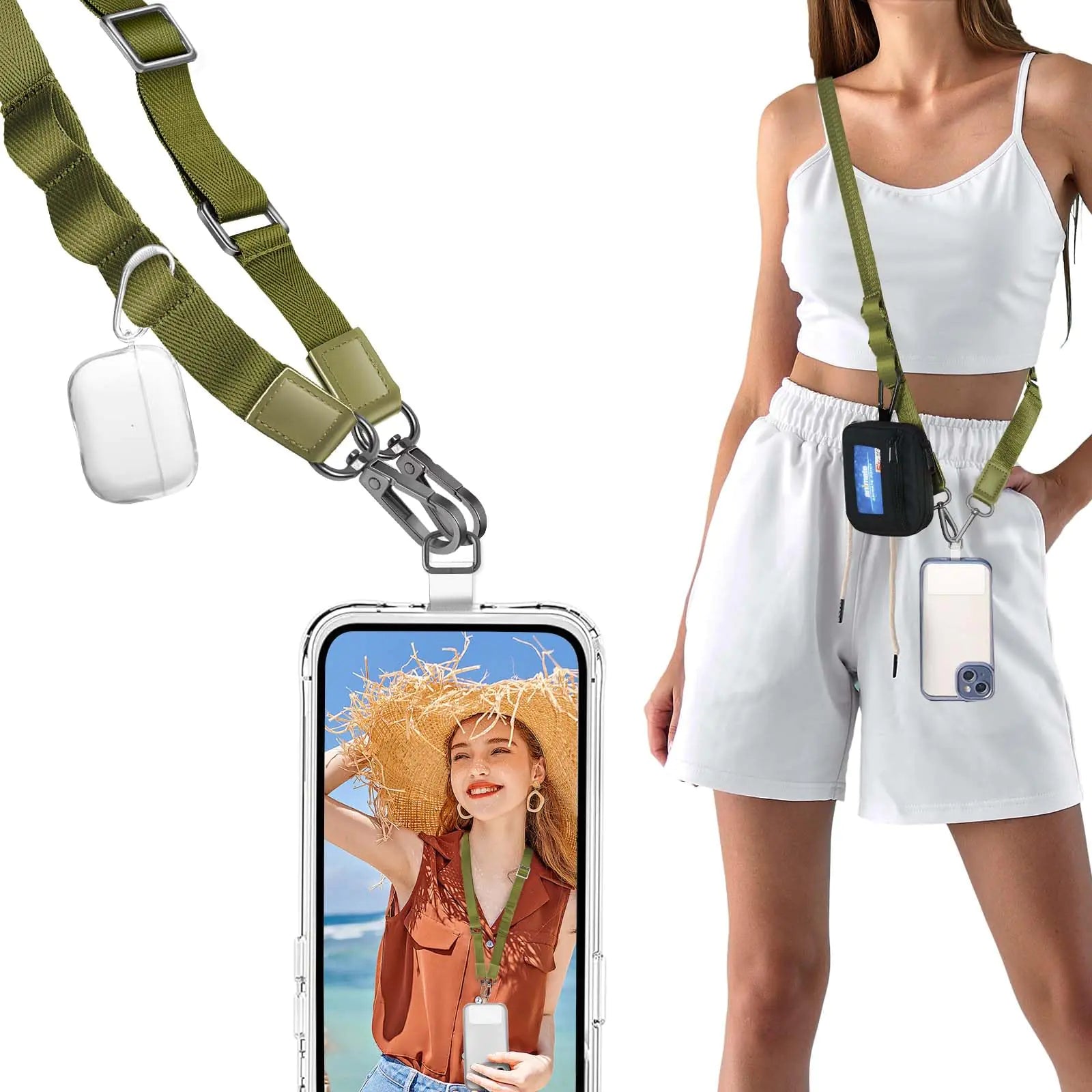 FITENOUGH Phone Lanyard Crossbody Phone Strap - Universal Adjustable Cell Phone Lanyard Neck Strap (Army Green)
