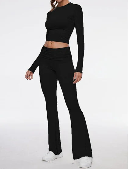 Women's Round Neck Bell-Bottom Pants Suit