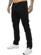 Pantalones de combate cargo ENZO para hombre, de algodón, informales, ajustados y elásticos, EZ410, color negro, talla 30 W/32 L