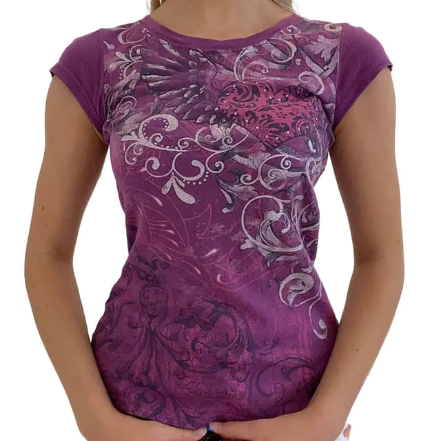 Women's Vintage Printed Short Sleeve T-Shirt