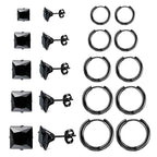 ALEXCRAFT - Juego de 10 pares de pendientes negros para hombre, pequeños aros negros